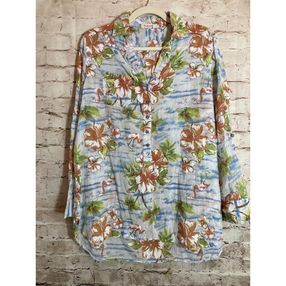 Fresh Produce Popover Top‎ Womens Medium Tropical Florals Beachy Lightweight